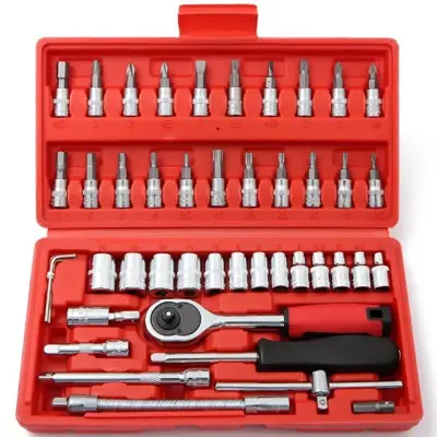 Kit Chaves Ferramentas Catraca Reversível Soquetes 46 Peças com Maleta