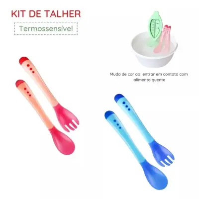 Kit Colher Garfo Silicone Termossensivel Bebê Introdução Alimentar