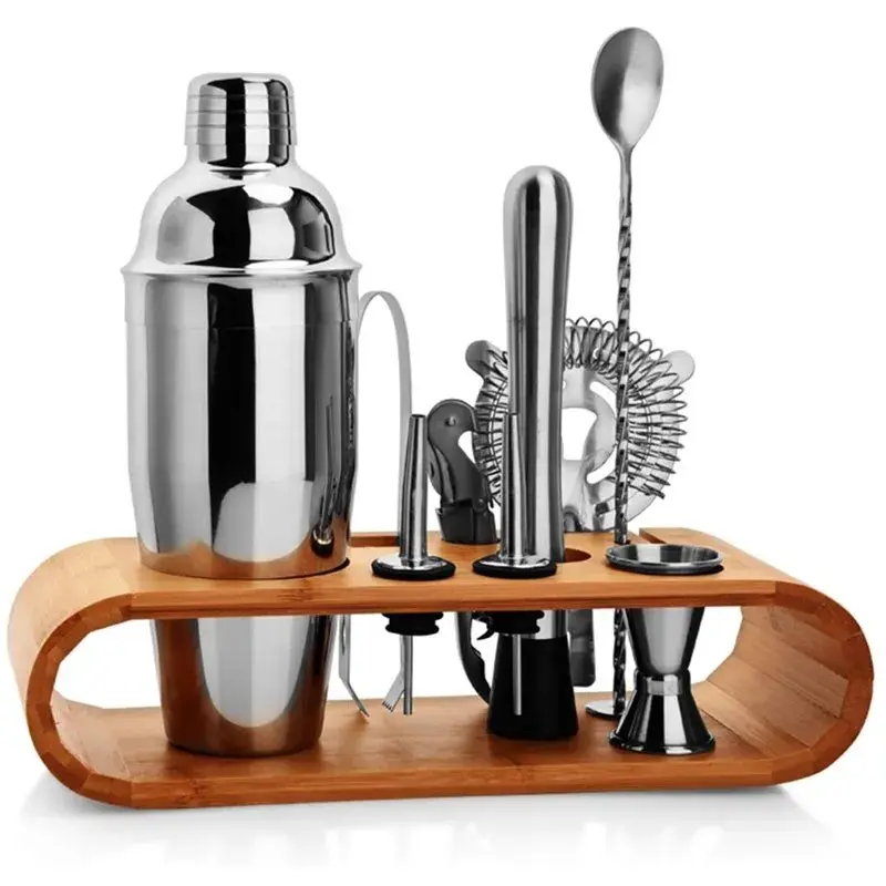 Kit Coqueteleira Aço Inox Bar Para Caipirinha e Drink + Suporte de Madeira