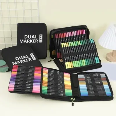 Kit De Canetas Color Mix Ponta Dupla Com Estojo – 100 Peças