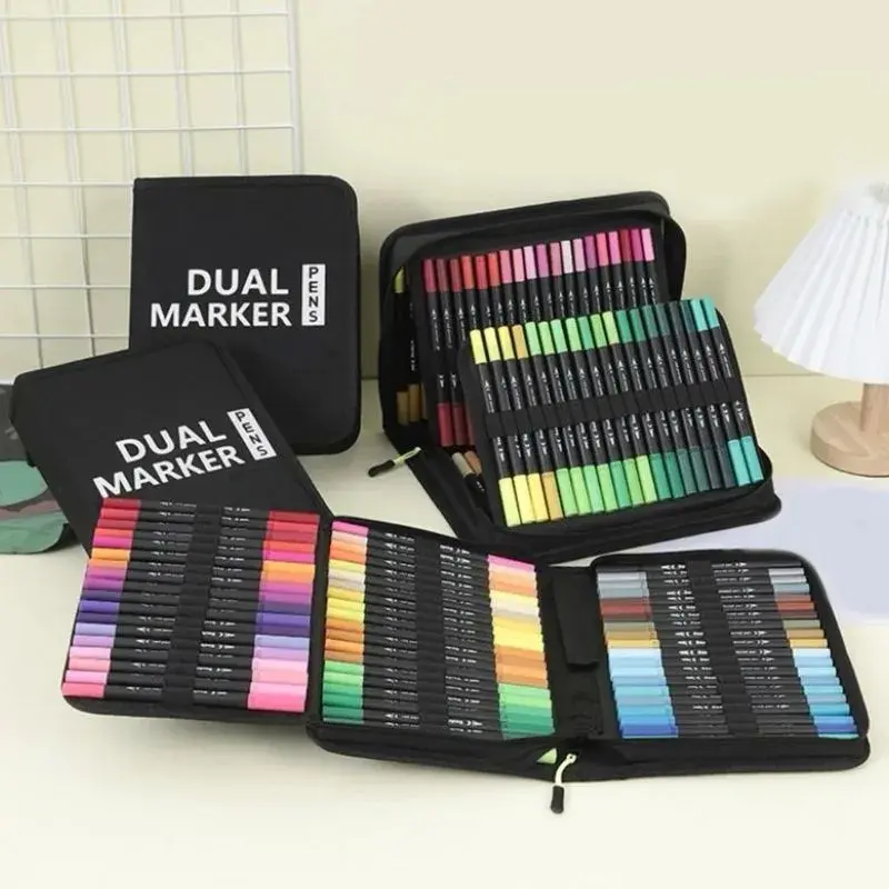 Kit De Canetas Color Mix Ponta Dupla Com Estojo – 100 Peças