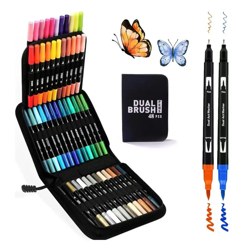 Kit De Canetas Color Mix Ponta Dupla Com Estojo – 48 Peças