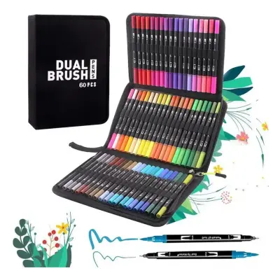 Kit De Canetas Color Mix Ponta Dupla Com Estojo – 60 Peças