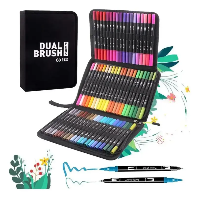 Kit De Canetas Color Mix Ponta Dupla Com Estojo – 60 Peças