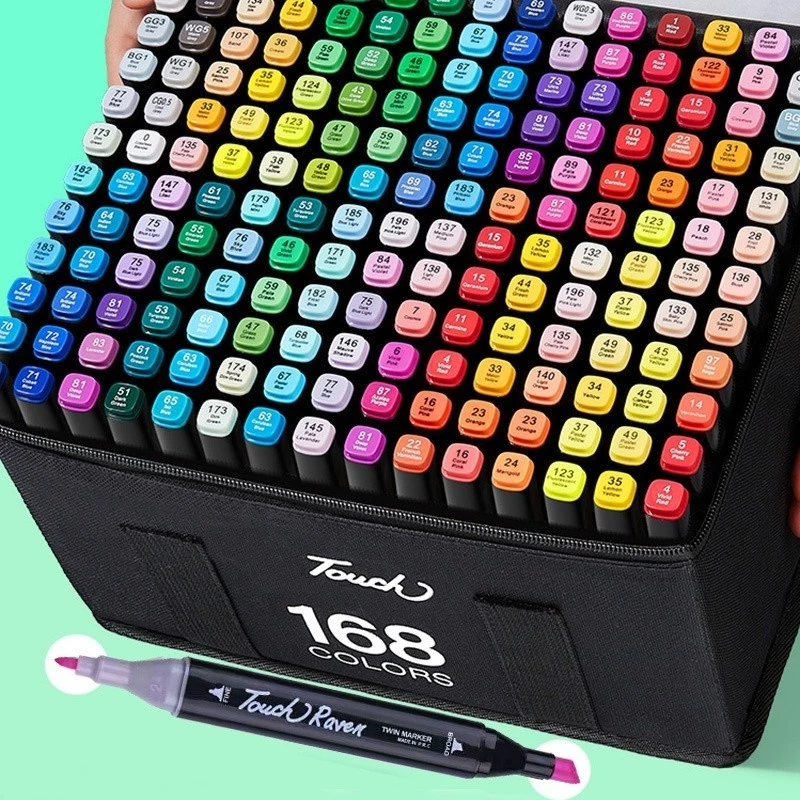 Kit De Canetas Marcador Permanente Ponta Dupla – 168 Cores
