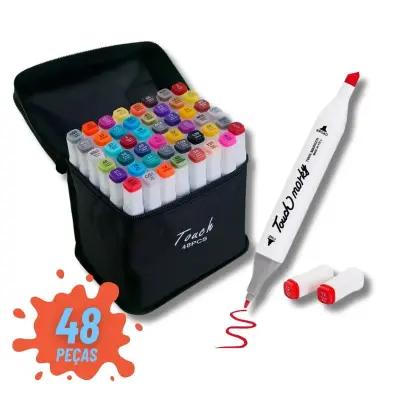 Kit De Canetas Marcador Permanente Ponta Dupla – 48 Cores