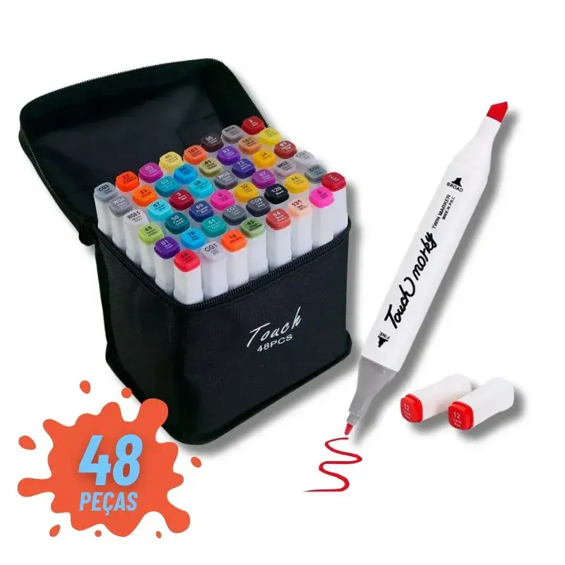 Kit De Canetas Marcador Permanente Ponta Dupla – 48 Cores