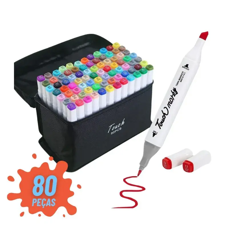 Kit De Canetas Marcador Permanente Ponta Dupla – 80 Cores