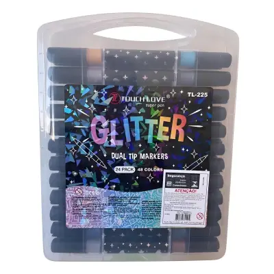 Kit de Canetas Marcadores Ponta Dupla Touch Love Glitter – 24 Canetas / 48 Cores