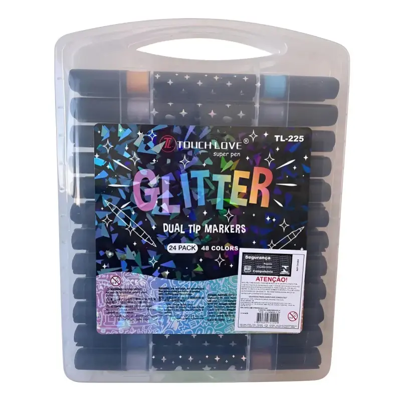 Kit de Canetas Marcadores Ponta Dupla Touch Love Glitter – 24 Canetas / 48 Cores