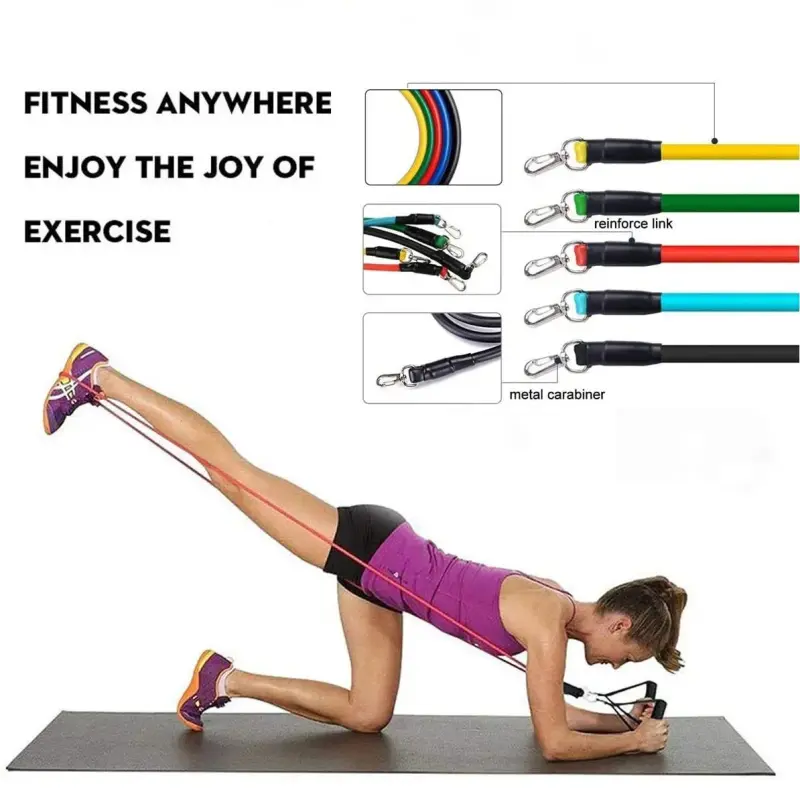Kit Elástico Extensor 11 Itens Musculação Funcional em Casa