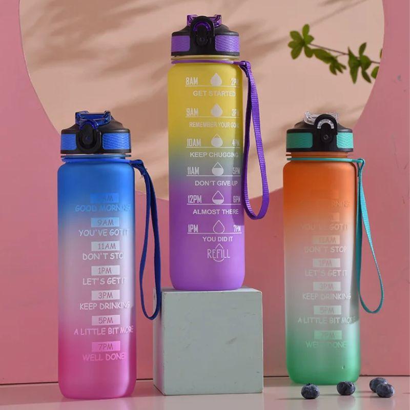 Kit Garrafa Colorida Motivacional Squeeze – 02 Peças