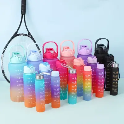 Kit Garrafa Colorida Motivacional Squeeze – 03 Peças