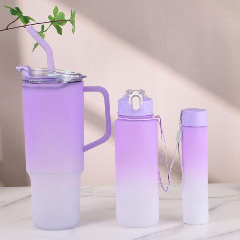 Kit Garrafa Copo Squeeze com Alça – 03 Peças