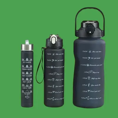 Kit Garrafa Motivacional Squeeze Cor Preto- 03 Peças