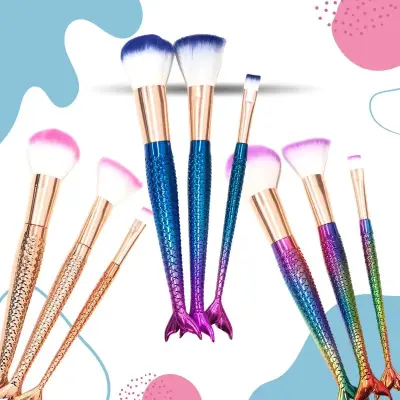Kit Pincel De Maquiagem Sereia 03 Peças – Cor Sortida