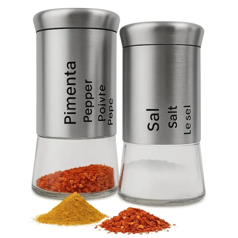 Kit Saleiro e Pimenteiro Porta Temperos com Tampa Inox – 02 peças