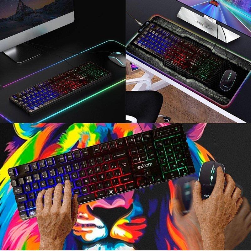 Kit Teclado + Mouse Iluminado LED RGB Semi Mecânico BKG 550 2400 DPI