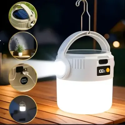 Lâmpada Luz Solar de Acampamento Portátil Recarregável