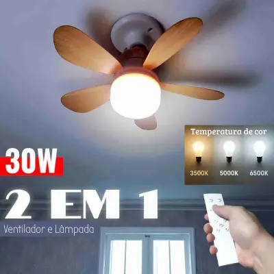 Lâmpada Luminária Ventilador De Teto C/ Controle Remoto Cor Madeira