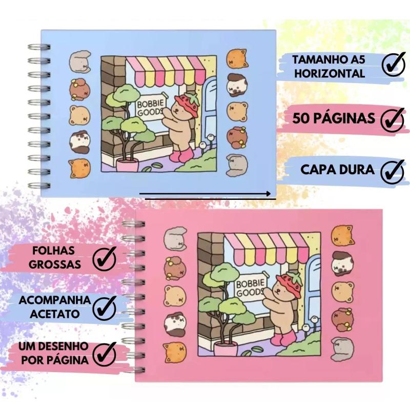 Livro de Colorir Caderno de Pintura Espiral Grande A4 com Desenhos