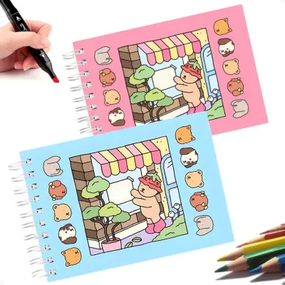 Livro de Colorir Caderno de Pintura Espiral Grande A4 com Desenhos
