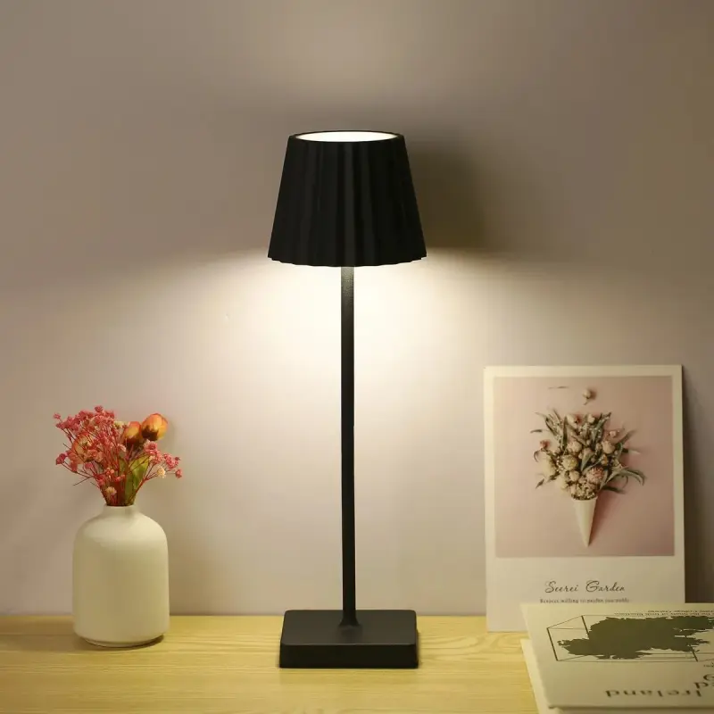 Luminária Abajur Mesa LED Touch Luxo Sem Fio Recarregável Preto