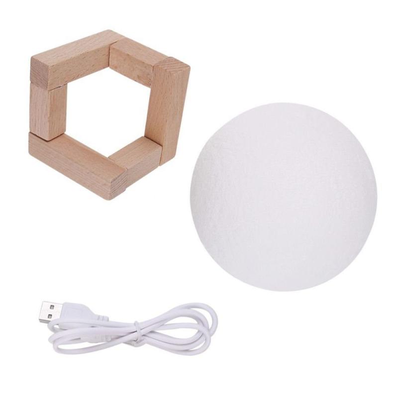 Luminária Lua Cheia 3D de 15cm Abajur Decorativa Usb Com Suporte