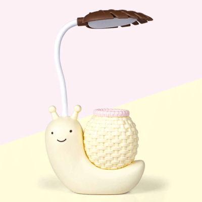 Luminária Mesa Abajur Caracol com Porta Canetas e Led Recarregável