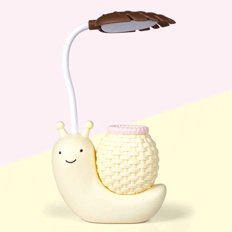 Luminária Mesa Abajur Caracol com Porta Canetas e Led Recarregável
