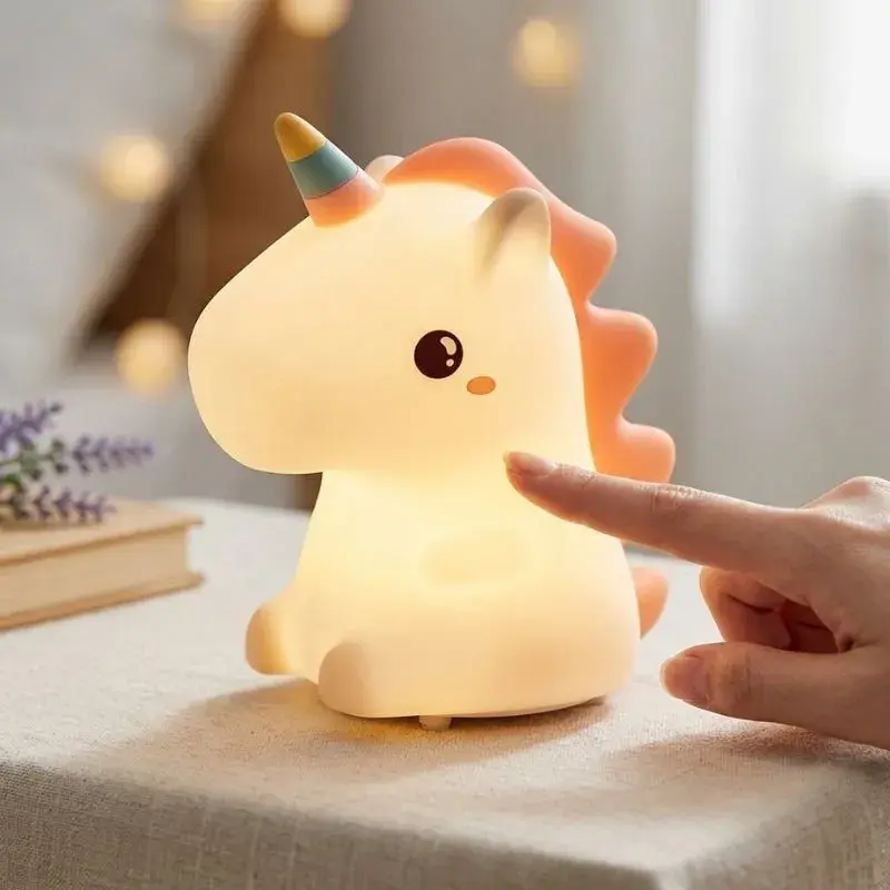 Luminária Unicórnio Silicone Touch Abajur Recarregável Usb
