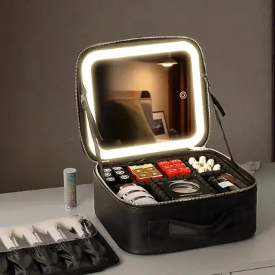 Maleta Necessaire De Maquiagem Com Espelho LED Multifuncional