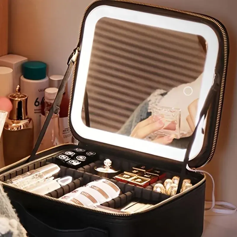 Maleta Necessaire De Maquiagem Com Espelho LED Multifuncional