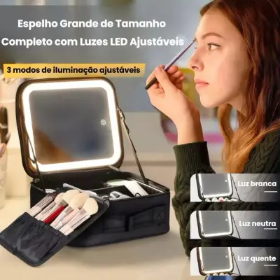 Maleta Necessaire De Maquiagem Com Espelho LED Multifuncional