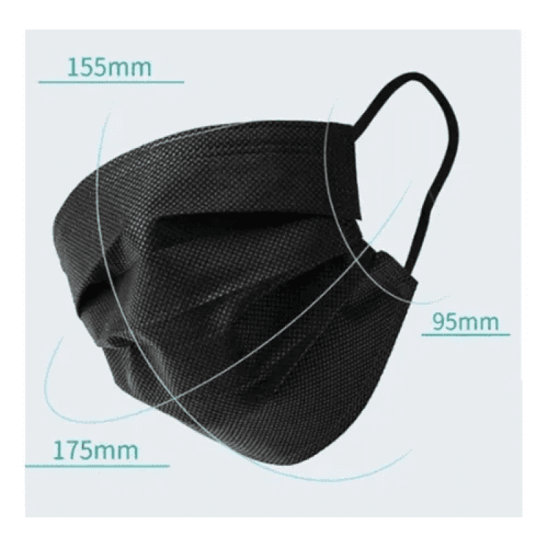 Máscara Descartável de Proteção Tripla Preta – Face Mask – Caixa com 50 Unidades