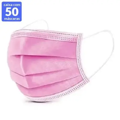 Máscara Descartável de Proteção Tripla Rosa – Face Mask – Caixa com 50 Unidades