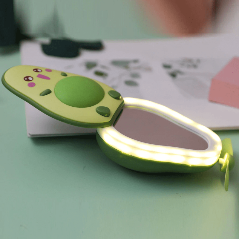 Mini Espelho de Maquiagem Abacate com Ventilador Led e USB