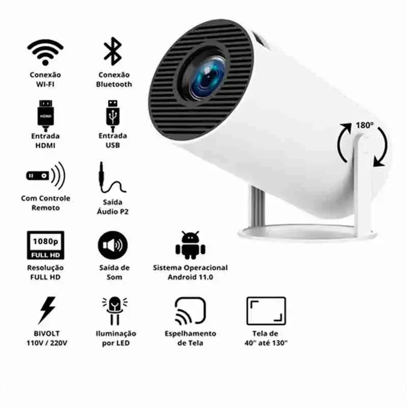 Mini Projetor Portátil Smart HY300 Pro – Suporte 4K