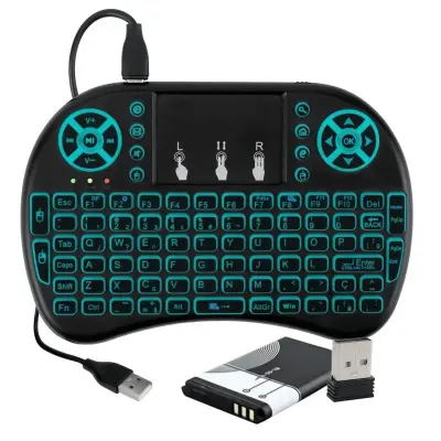 Mini Teclado Controle Sem Fio Para Smart Tv Box Iluminado Luz Led