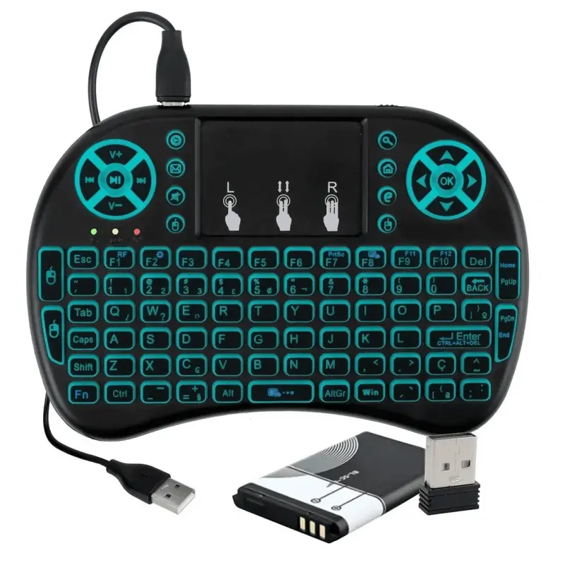 Mini Teclado Controle Sem Fio Para Smart Tv Box Iluminado Luz Led