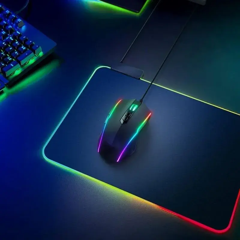 Mouse Pad Gamer Com Borda Iluminada LED RGB 7 Cores – 35,7cm  x 25,5cm