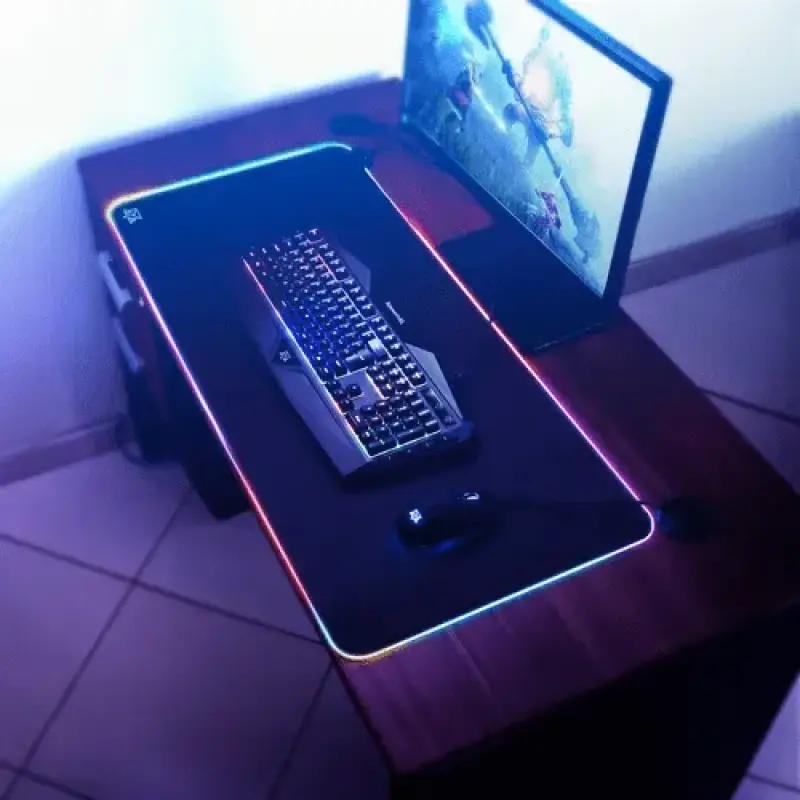 Mouse Pad Gamer RGB Grande com Led Colorido na Borda – 80x30cm