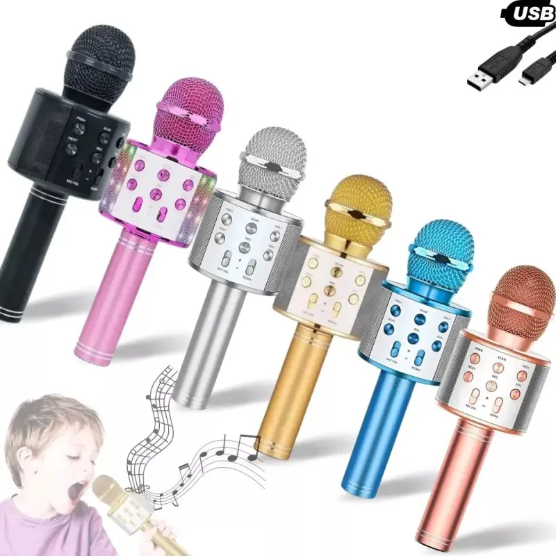 Microfone Musical Karaokê Infantil Sem Fio com Bluetooth e Alto Falante