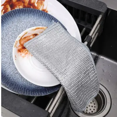 Pano De Limpeza Malha Metálica E Microfibra- Kit Com 5 Peças