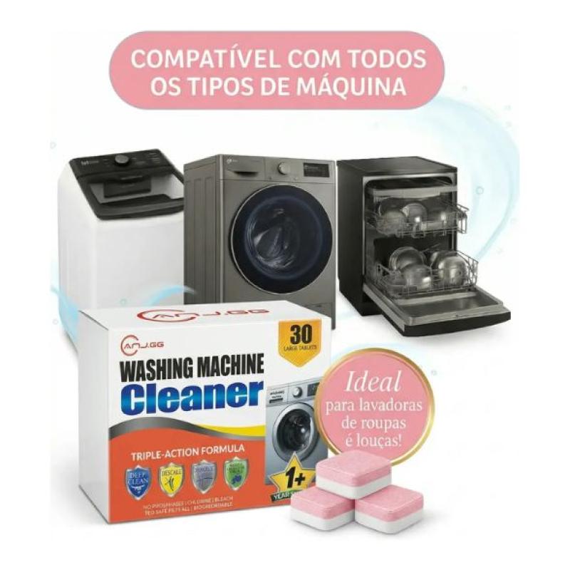Pastilha Tablete Limpeza Máquina Lavar Roupa e Louça – Kit 30 Unidades