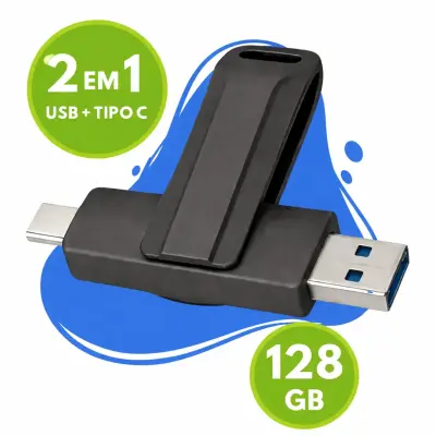 Pen Drive 2 em 1 – 128GB USB e Tipo-C Compatível com Android
