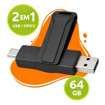 Pen Drive 2 em 1 – 64GB USB e Tipo-C Compatível com Android