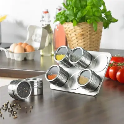 Porta Condimento Inox Magnético – 6 potes com Imã