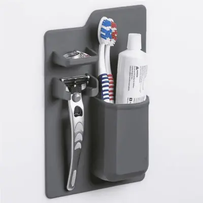 Porta Escova De Dente e Barbeador Silicone Adesivo Banheiro