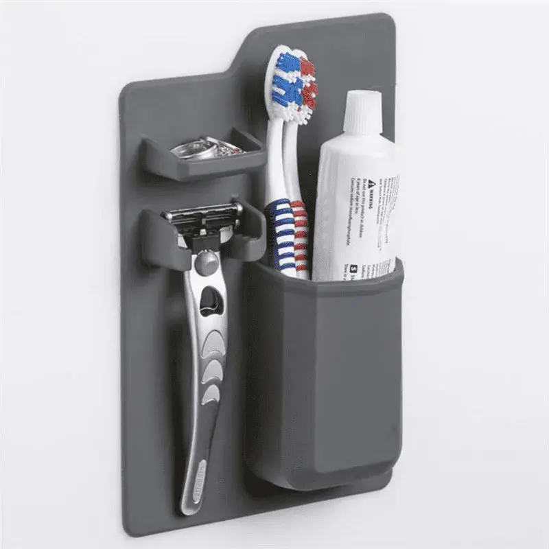Porta Escova De Dente e Barbeador Silicone Adesivo Banheiro